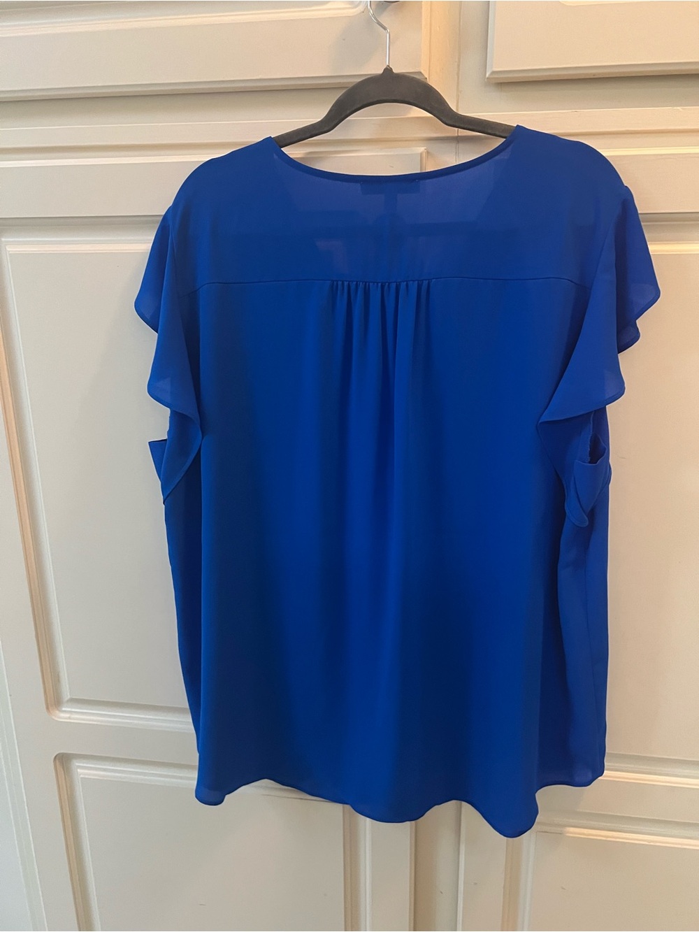 Chaus Cobalt Blue V-Neck Flutter Sleeve Top - Picture 4 of 4